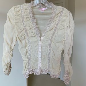Betsey Johnson white silk blouse/pearl button